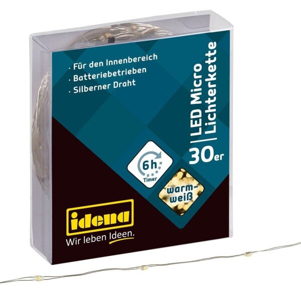 Idena 30er Micro LED Lichterkette silber 3,2 m, 1 St.