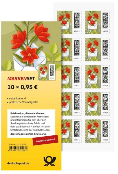 Deutsche Post 0,95 € Briefmarken "Blumenbrief" selbstklebend, 10 St.
