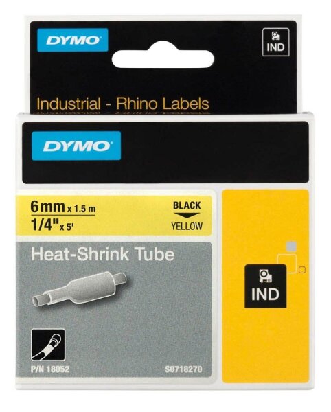 DYMO Schrumpfschlauch RHINO  18052, 6 mm, schwarz auf gelb, 1 St.