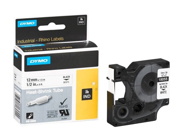 DYMO Schrumpfschlauch RHINO  18055, 12 mm, schwarz auf weiß, 1 St.