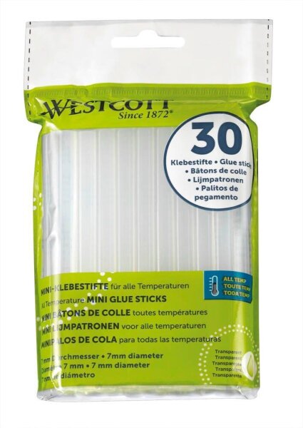 WESTCOTT Heißklebesticks mini transparent, 30 St.