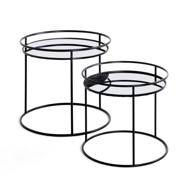 HAKU Möbel Beistelltische-Set rund Glas schwarz, 1 Set