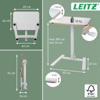 LEITZ Ergo Compact höhenverstellbarer Schreibtisch weiß rechteckig, A-Fuß-Gestell weiß 65,0 x 46,0 cm