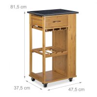 relaxdays Servierwagen ALFRED L braun 47,5 x 37,5 x 81,5 cm