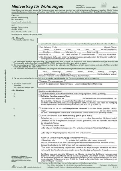 RNK-Verlag 523 Mietverträge für Wohnungen, 25 St.