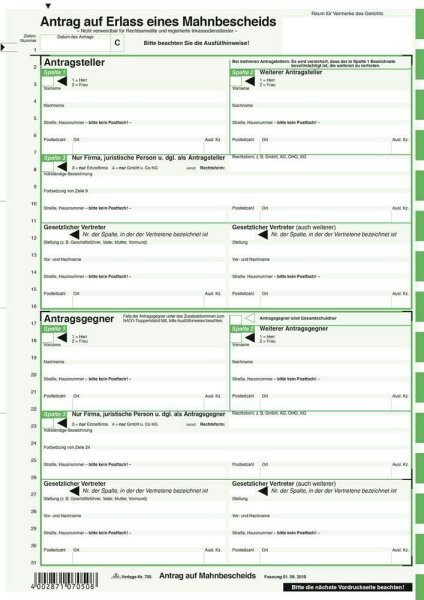 RNK-Verlag Mahnbescheid für maschinelle Bearbeitung Formulare 705, 25 St.