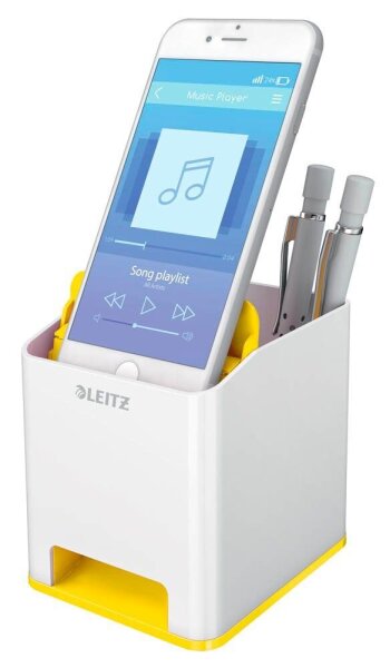 LEITZ Stiftehalter WOW Duo Colour perlweiß/gelb Polystyrol 2 Fächer 9,0 x 10,1 x 10,0 cm