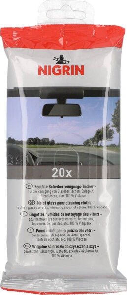 NIGRIN feuchte Reinigungstücher Scheiben 1-lagig weiß, 20 St.