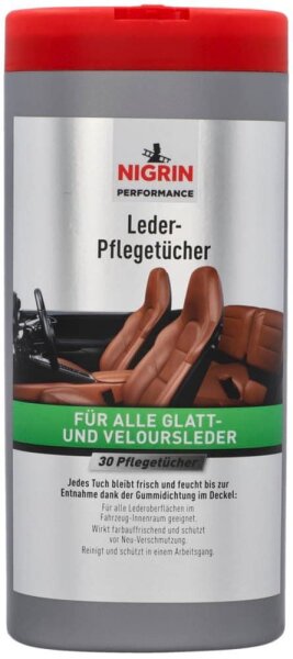 NIGRIN feuchte Reinigungstücher Performance Lederpflege 1-lagig weiß, 30 St.