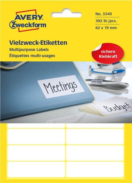 AVERY Zweckform Etiketten 3340 weiß 62,0 x 19,0 mm, 392 Etiketten