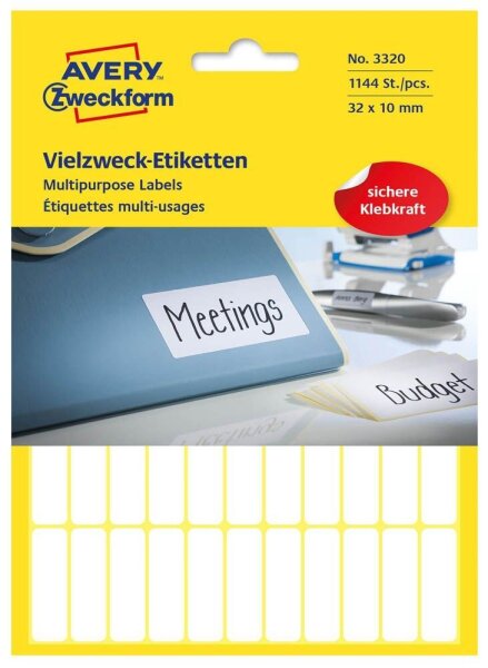 AVERY Zweckform Etiketten 3320 weiß 32,0 x 10,0 mm, 1.144 Etiketten