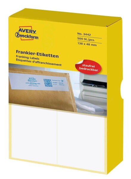AVERY Zweckform Frankieretiketten 3442 weiß 138,0 x 48,0 mm, 500 Etiketten