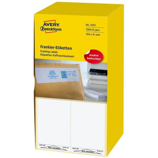 1.000 AVERY Zweckform Frankieretiketten 3432 weiß 164,0 x 41,0 mm  ( 3432 )