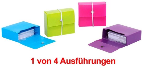 M&M Karteikasten DIN A8 grün, rot, blau, violett mit Deckel