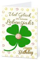 LUMA Geburtstagskarte Kleeblatt mit Glückscent...