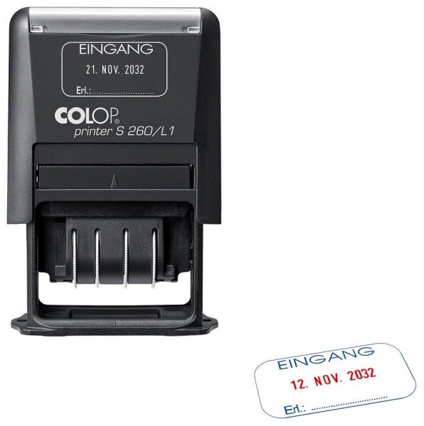 COLOP Datumstempel mit Text "Eingang" Printer S 260/L1 N selbstfärbend blau, rot blau/rot ohne Logo, 1 St.
