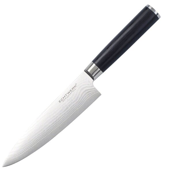 Echtwerk Kochmesser Damast silber, schwarz, Klinge: 18,0 cm, 1 St.