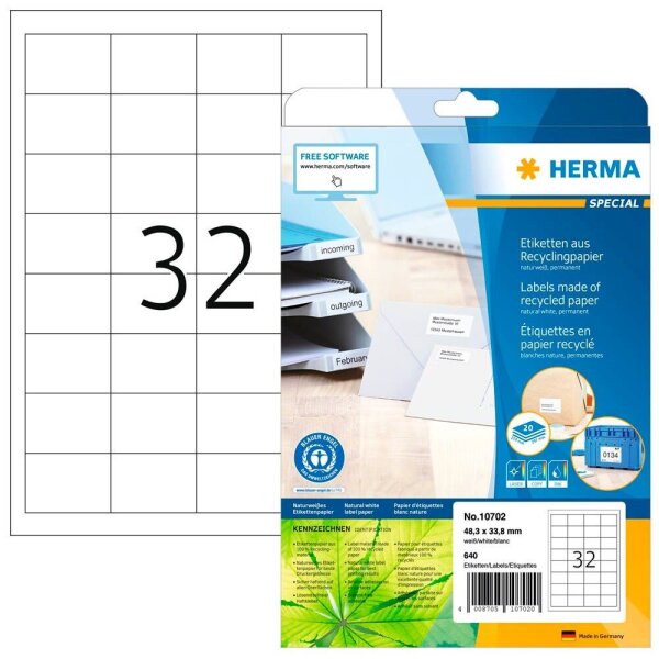 640 HERMA 10702 Recycling Etiketten weiß 48,3 x 33,8 mm  ( 10702 )