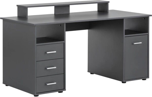 MÖBELPARTNER Niels light Schreibtisch anthrazit rechteckig, Wangen-Gestell grau 150,0 x 70,0 cm