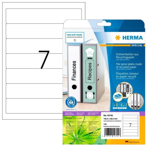 HERMA Ordneretiketten weiß, 20 Blatt