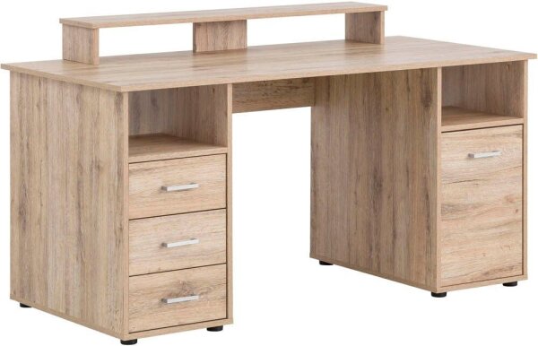 MÖBELPARTNER Niels light Schreibtisch wildeiche rechteckig, Wangen-Gestell eiche 150,0 x 70,0 cm