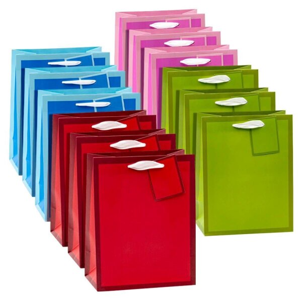 TSI Geschenktüten TREND MIT RAHMEN blau, rosa, rot, grün 18,0 x 23,0 cm, 12 St.