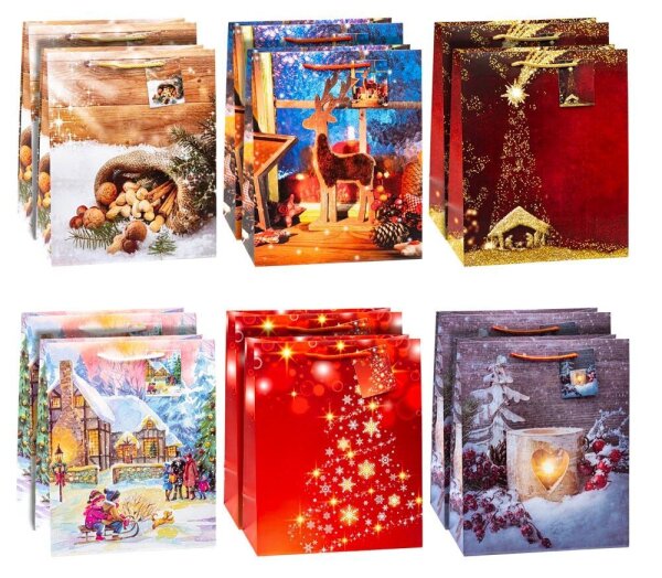 TSI Geschenktüten Weihnachten Serie 10 Motiv sortiert 26,0 x 32,0 cm, 12 St.