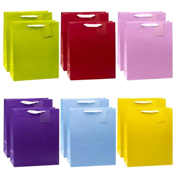 TSI Geschenktüten TRENDFARBEN dunkelrot, lia, grün, hellblau, gelb, rosa 26,0 x 32,0 cm, 12 St.