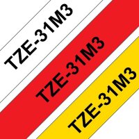 brother Schriftbänder TZe-31M3 TZE31M3, 12 mm, farbig sortiert, 3 St.