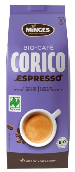 MINGES Corico Espresso Bio-Kaffee, gemahlen, Arabica- und Robustabohnen kräftig, 250 g