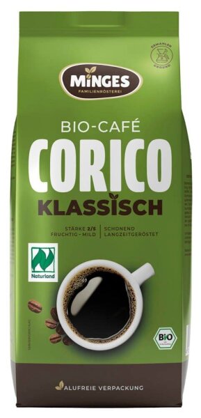 MINGES Corico Klassisch Bio-Kaffee, gemahlen, Arabica- und Robustabohnen mild, 500 g