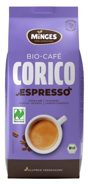MINGES Corico Espresso Bio-Espressobohnen, Arabica- und Robustabohnen kräftig, 500 g