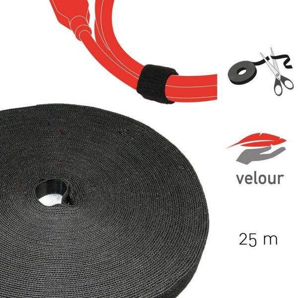 LABEL THE CABLE Klettband ROLL STRAP PRO schwarz 25,0 m x 1,6 cm, 1 St.