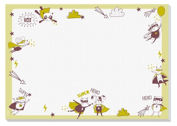 SIGEL Schreibtischunterlage Little Heroes hellgrün Papier 42,0 x 29,7 cm, 30,0 Blatt