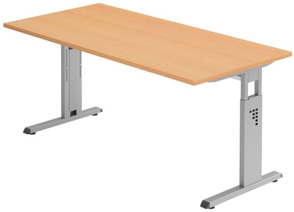 HAMMERBACHER OS 16 höhenverstellbarer Schreibtisch buche rechteckig, C-Fuß-Gestell silber 160,0 x 80,0 cm