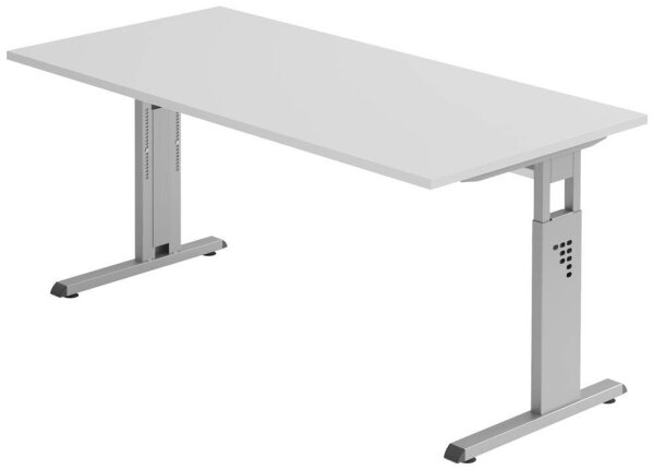 HAMMERBACHER OS 16 höhenverstellbarer Schreibtisch lichtgrau rechteckig, C-Fuß-Gestell silber 160,0 x 80,0 cm