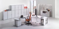 HAMMERBACHER OS 16 höhenverstellbarer Schreibtisch lichtgrau rechteckig, C-Fuß-Gestell silber 160,0 x 80,0 cm