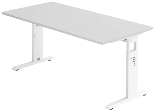HAMMERBACHER OS 16 höhenverstellbarer Schreibtisch lichtgrau rechteckig, C-Fuß-Gestell weiß 160,0 x 80,0 cm