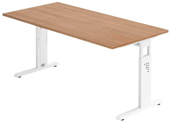HAMMERBACHER OS 16 höhenverstellbarer Schreibtisch nussbaum rechteckig, C-Fuß-Gestell weiß 160,0 x 80,0 cm