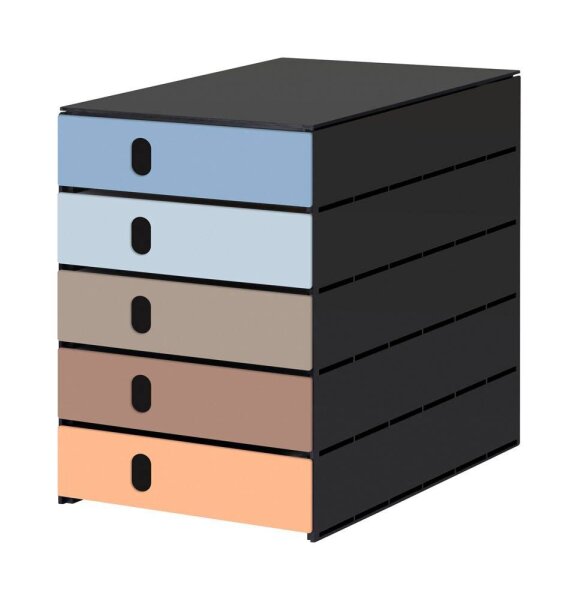 styro Schubladenbox styroval pro Emotions Beach  blau, braun, orange 14-8000.BE, DIN A4 mit 5 Schubladen, 1 St.