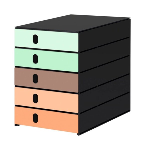 styro Schubladenbox styroval pro Emotions Mediterran  grün, braun, orange 14-8000.ME, DIN A4 mit 5 Schubladen, 1 St.