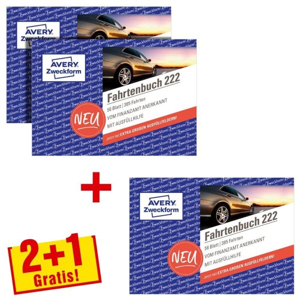 2 + 1 GRATIS: AVERY Zweckform Fahrtenbuch, Pkw mit Kraftstoffverbrauch Formularbücher, 2 St. + GRATIS 1 St.