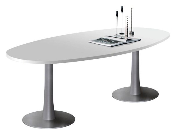 Quadrifoglio Konferenztisch Idea+ lichtgrau oval, Säulenfuß alu, 240,0 x 110,0 x 74,0 cm