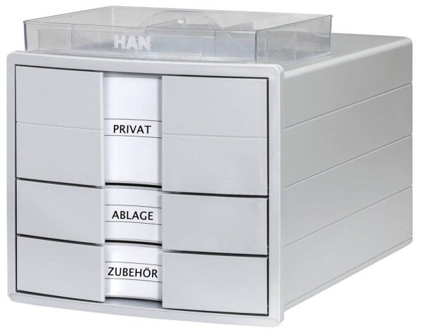 HAN Schubladenbox IMPULS  lichtgrau 1017-11D, DIN A4 mit 3 Schubladen, 1 St.