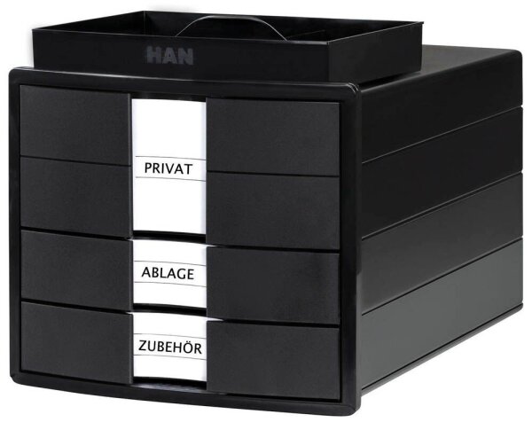 HAN Schubladenbox IMPULS  schwarz 1017-13D, DIN A4 mit 3 Schubladen, 1 St.