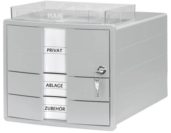 HAN Schubladenbox IMPULS mit Schloss  lichtgrau 1018-11D, DIN A4 mit 3 Schubladen, 1 St.