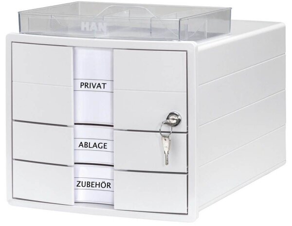 HAN Schubladenbox IMPULS mit Schloss  weiß 1018-12D, DIN A4 mit 3 Schubladen, 1 St.