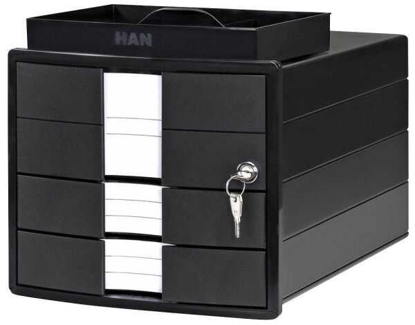 HAN Schubladenbox IMPULS mit Schloss  schwarz 1018-13D, DIN A4 mit 3 Schubladen, 1 St.