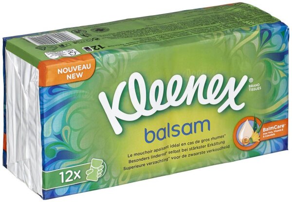 Kleenex® Taschentücher balsam 4-lagig weiß, 12x 9 Tücher