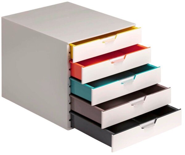 DURABLE Schubladenbox VARICOLOR®  weiß mit bunten Farblinien 762527, DIN A4 mit 5 Schubladen, 1 St.